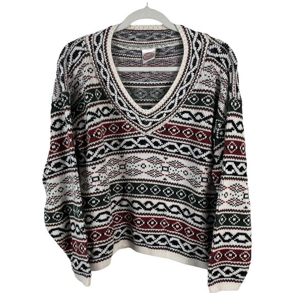 Vintage 90s Aztec Tribal Sweater Western Boho Grunge Goblin Cotton Knit Medium - Picture 1 of 5